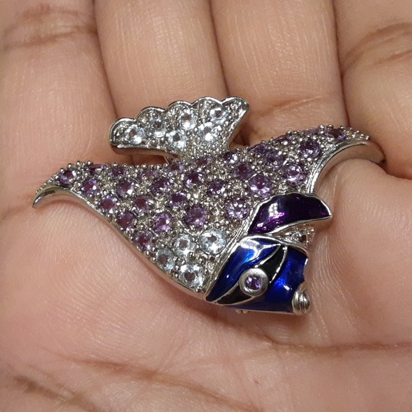 CLOSEOUT, 925 Genuine Amethyst and Blue Topaz with Enamel. BROOCH. FIRM. - Picture 10 of 11